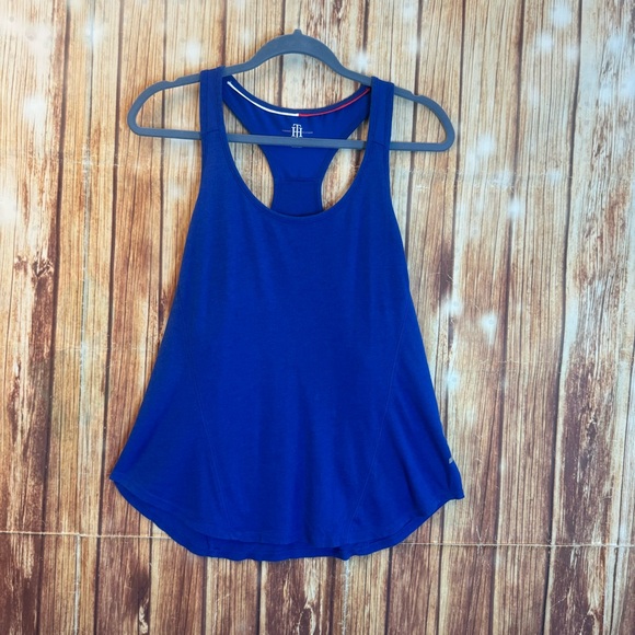 Tommy Hilfiger Women’s Blue Racerback Tank Top Side Logo Letters Size Medium - Picture 4 of 8